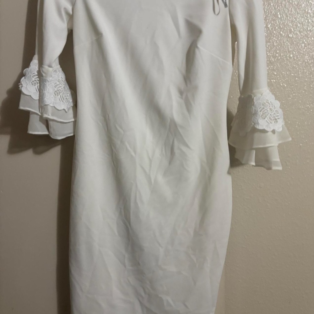 Elegant White Dress with Lace Bell Sleeves